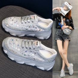 Zapatos para mujeres plataforma zapatillas 2023 otoño rhinestone lentejuelas encaje para zapatos de deporte casual zapatos femme altables zapatos mujer