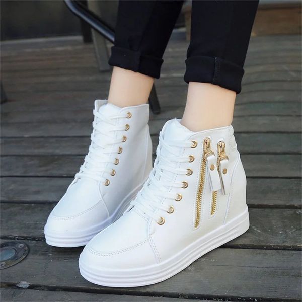 Chaussures Femme High Tops Hidden coin baskets plate-forme Chaussures High Heels Sneakers Femme Chaussures décontractées Nouvelles zippers Double Trainers