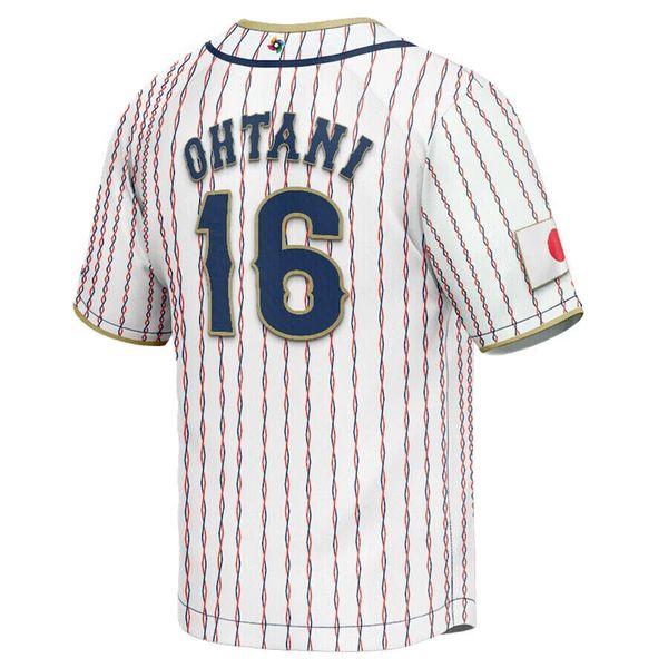 Shohei Ohtani 16 Japón Béisbol 2023 Béisbol Clásico Jersey Blanco Azul Marino Cosido