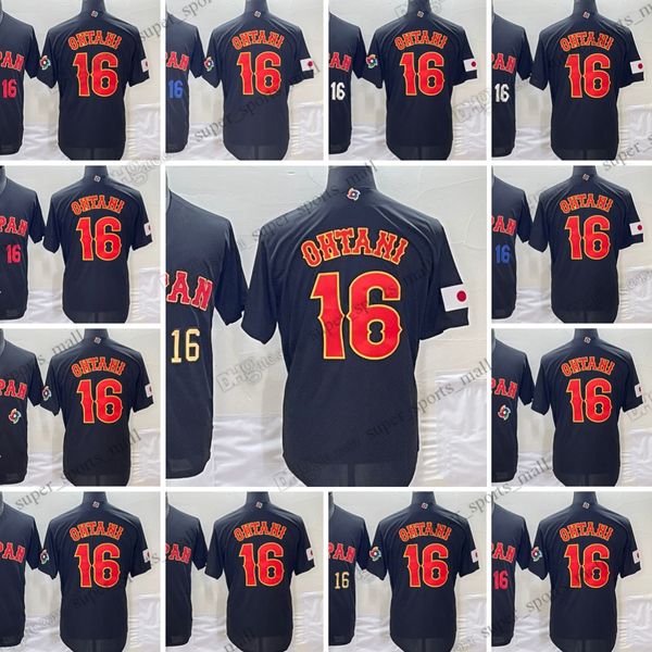 Shohei Ohtani 16 Japón Samurai Camisetas de béisbol 2023 Copa del mundo Jersey cosido negro