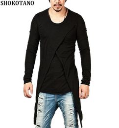 SHOKOTANO Mannen Super Stijlvol Cross Gelaagde Staart Lange T-shirt Effen Lange Mouw T-shirt Longline Zwaluw Zoom Streetwear Tops Tee4727778