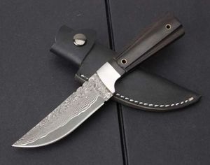 SHO Rechte vaste mes Damascus Blade Ebony Handvat Tactische Rescue Pocket Hunting Fishing EDC Survival Tool Messen A438