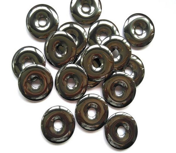 Acheter 6pcs Hématite Donut Pierre 30 mm Disque argent Grey Grey Hematite Gemstone Pi Donut Focal Pendant Hemaite Jewelry4792312