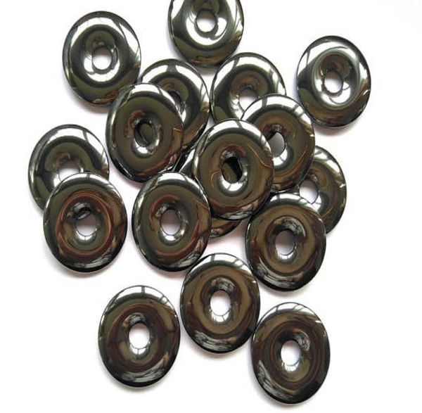 Winkel 6 stks Hematiet Donut steen 30mm schijf Zilvergrijs Hematiet Edelsteen Pi Donut Focal Hanger Hemaiet sieraden9364211