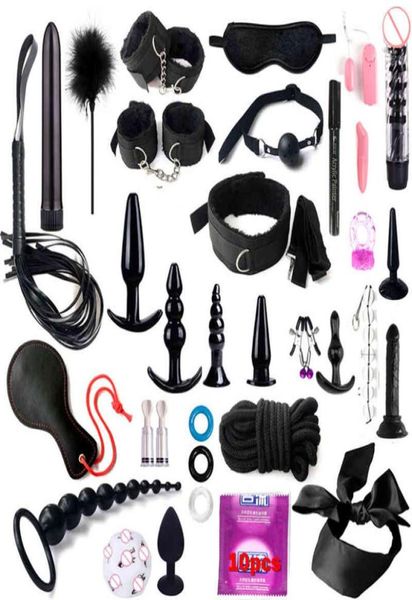 Acheter des kits BDSM PLUSH Bondage Dildo Vibrator Games Whip Gag Gags Clamps For Woman Couples Products 2107228589327