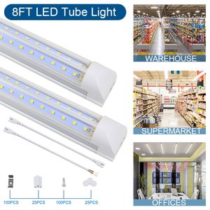  Luces de tienda de luz de tubo LED 8 pies 100W 10000lm 6500K blanco frío cubierta transparente en forma de V salida alta para almacén de garaje