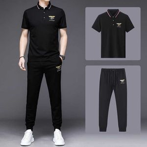 SHOP Youth Mens Sports Set 2024 Summer Silk Silk Casual Polo Neck Col Short Shorts T-shirt Robe