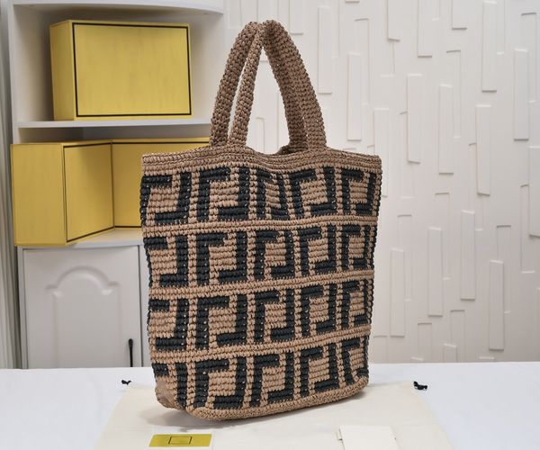 Bolso de compras Bolso de playa de diseñador Bolso de mano de fibra Bolso de hombro Bolso de mano de rafia de moda para mujer Bolso de mamá Bolso tejido de lujo Bolso de malla para respirar Estilo de verano 34cm