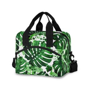 Winkelen tas lunch tas met kleurrijke tropische palmbladeren, geïsoleerde dames handtas, draagbare warme ontbijt doos 220310