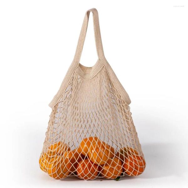 Bolsas de compras 1 PC Bolsa de red de moda para mujeres Eco Friendly Fruit Vegetal Comestibles Malla de algodón Organizador de playa de verano Bolso