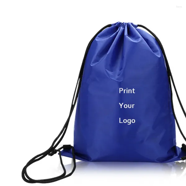 Bolsas de compras 100 unids Mochila con cordón personalizado Bolsa Ployester Cinch Sacos Almacenamiento a granel para gimnasio Escuela Viajes Deportes al aire libre