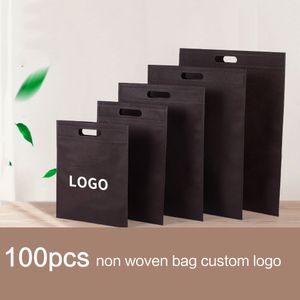 Shopping Bags 100 pièces sac plat Non tissé personnalisé sac à provisions sac en tissu pour vêtements perruques une couleur Double face impression conception gratuite 230908