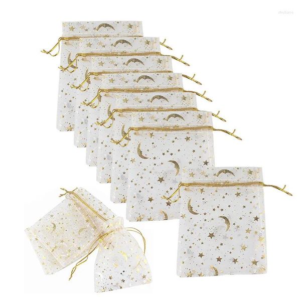 Sacs à provisions 100pcs / lot 13x18cm Star Moon Design Promotion Promotion Organza Sac à crampons Soupchage charmes cadeaux bijoux emballage