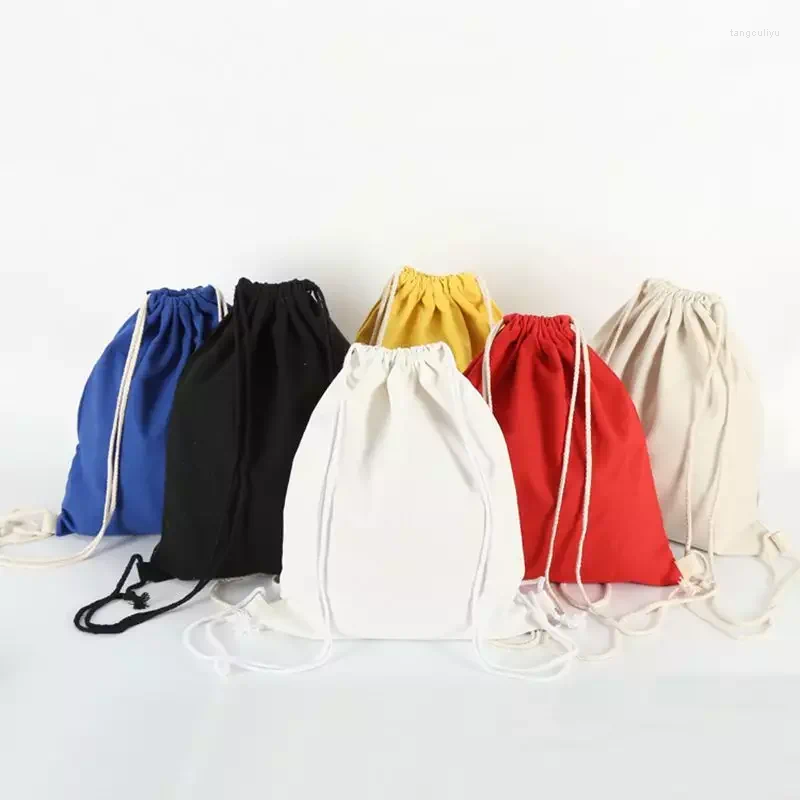 Shopping Bags 100pcs/lot Promotional Drawstring Backpack Cotton Bag With Custom For Sutdents/Storage