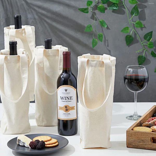 Sacs à provisions 100pcs Sac à vin en toile simple nature avec poignée vide To-cadeau de bouteille