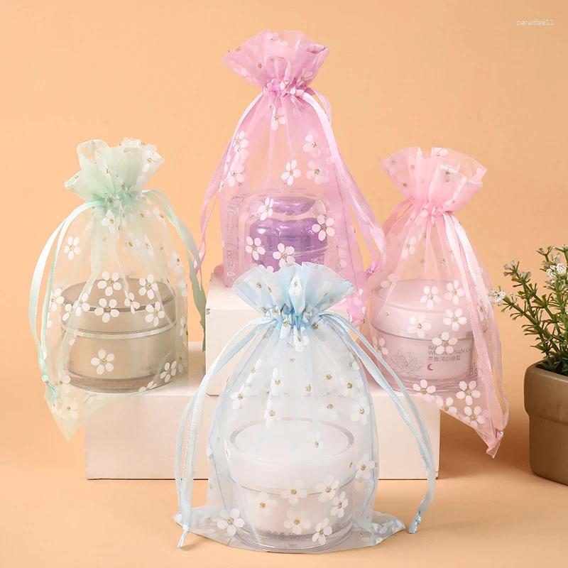 Shopping Bags 10PCS 13x18cm Printing Sheer Organza Small Gift Drawstring Pouch For Jewelry Cosmetic Christmas Candy Package String
