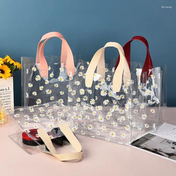 Bolsas de compras 10pcs bolsa de regalo transparente con mango favores de fiesta de bodas de cumpleaños para invitados empaquetados de bolsos de PVC suministros transparentes