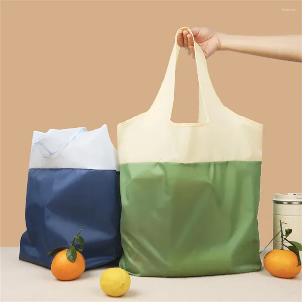 Bolsas de compras 1 unid Bolsa plegable portátil RPET Reciclado Ecológico Colorblock Hombro Reutilizable Impermeable Ripstop Tote Storagebag