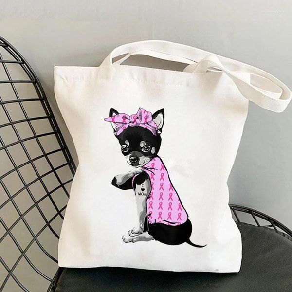 Bolsas de compras 2023 Shopper Pink Bandanas Chihuahua Impreso Tote Bag Mujer Bolso Chica Hombro Lady Canvas