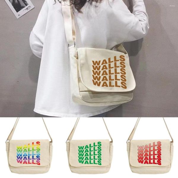 Bolsas de compras 2023, bandolera de hombro, versión coreana, informal, combina con todo, bandolera de lona con estampado de paredes, bolsos organizadores para mujer