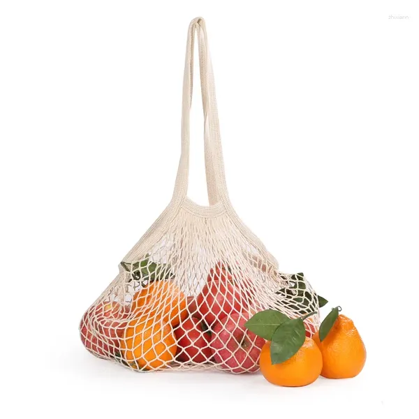 Sacs à provisions 2024 Coton Mesh Net String Sac réutilisable Fruit pliable Rangement à main sac à main