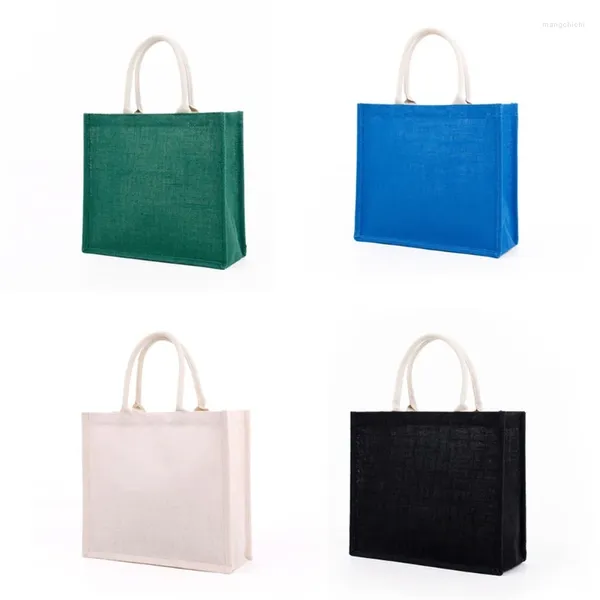 Sacs à provisions 2024 Mode Femmes Sac fourre-tout en toile de jute Pochette vierge Casual Grande capacité Poignée supérieure pour la broderie DIY