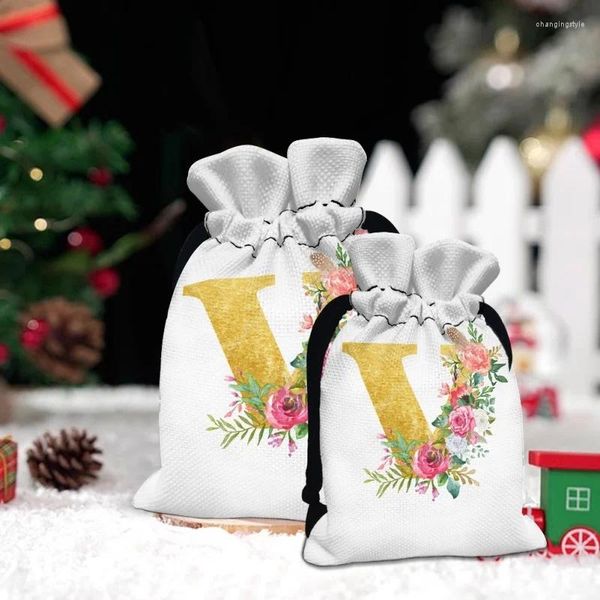 Bolsas de compras 2024 Patrón de letras Boda Pochon Bautismo Favor Bolsa de regalo Personalizada Floral Bachelorette Ducha nupcial Fiesta Bolsas de dulces