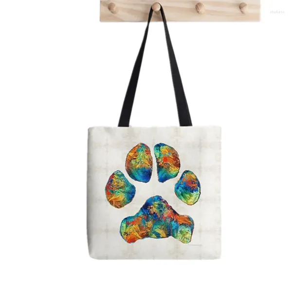 Bolsas de compras 2024 Shopper Colorful Dog Print Tote Bag Mujeres Harajuku Bolso divertido Chica Hombro Lady Canvas