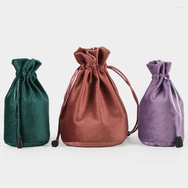 Sacs à provisions 20pcs / lot 6x12.5 cm noir / violet / brun / gris / vert rond inférieur sweet bonbons souchet silk velours cordon de mariage faveurs