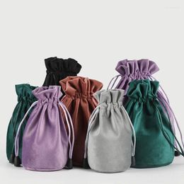 Shopping Bags 20 pcs/lot 9x14.5 cm noir/violet/marron/gris/vert haute qualité fond rond doux cordon sac soie velours bijoux cadeau pochette