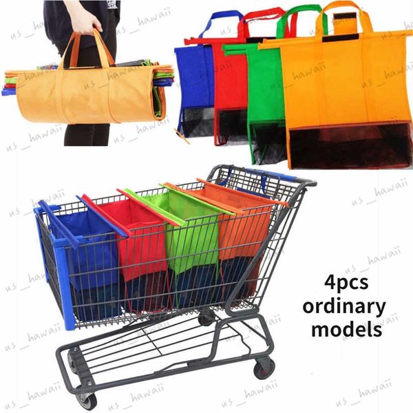 Sacs à provisions 4pcs / Set Panier réutilisable Chariot Supermarché Shopping Sacs de rangement Pliable Réutilisable Eco-Friendly Shop Sac à main Totes T230526