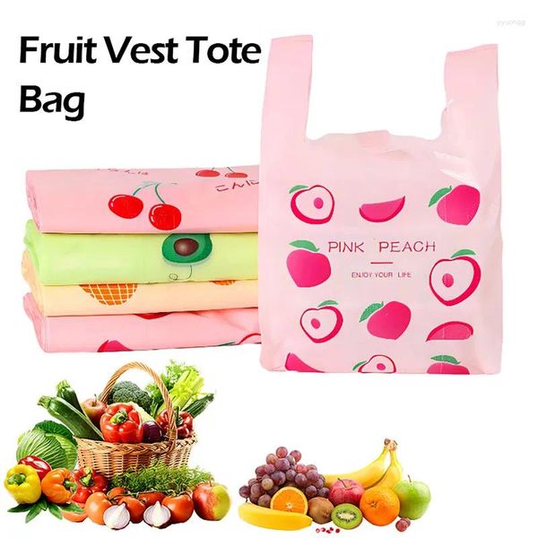 Bolsas de compras 50 PCS Bolsa de plástico de fruta linda Llevar a cabo con asa Envasado de alimentos Venta al por menor Supermercado Almacenamiento en el hogar