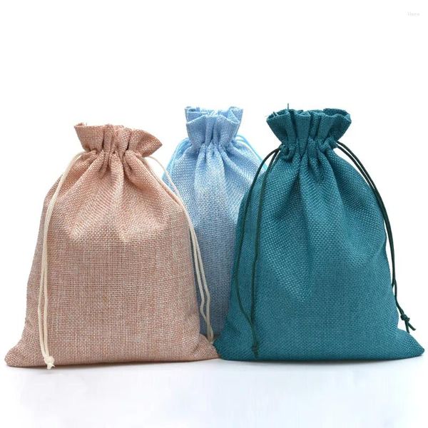 Bolsas de compras 50 Uds 17x23cm cordón de yute Favor de boda bolsa de embalaje de joyería para artesanía granos de café almacenamiento regalo de lino