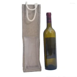 Sacs à provisions 5pcs / lot Open Window Wine Bottle Covers Bag Bag Burlap Linn Hands pour année de Noël.