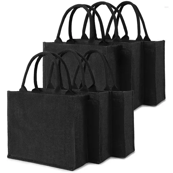 Bolsas de compras 6pcs de arpillera negra yute con manijas de boda de dama de honor de bodas interiores laminadas en blanco