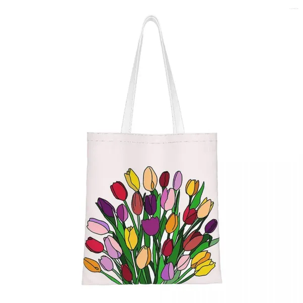 Sacs à provisions Un bouquet de tulipes épaule femmes Eco fourre-tout sac esthétique fleur haute capacité toile rétro pour dame