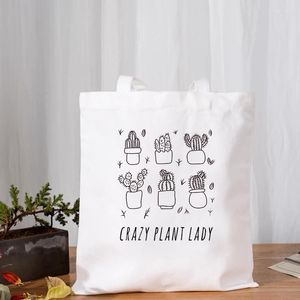 Bolsas de compras estéticas Kawaii para mujer, bolso de mano con estampado de Cactus, comprador informal blanco de verano, libros para niña