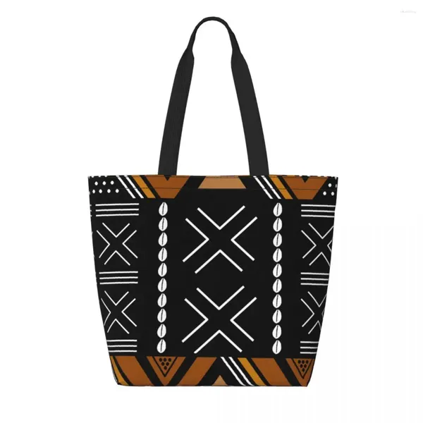 Sacs de courses en tissu de boue africaine, sac Design Bogolan, fourre-tout en toile à bandoulière Durable, Art géométrique Tribal, épicerie