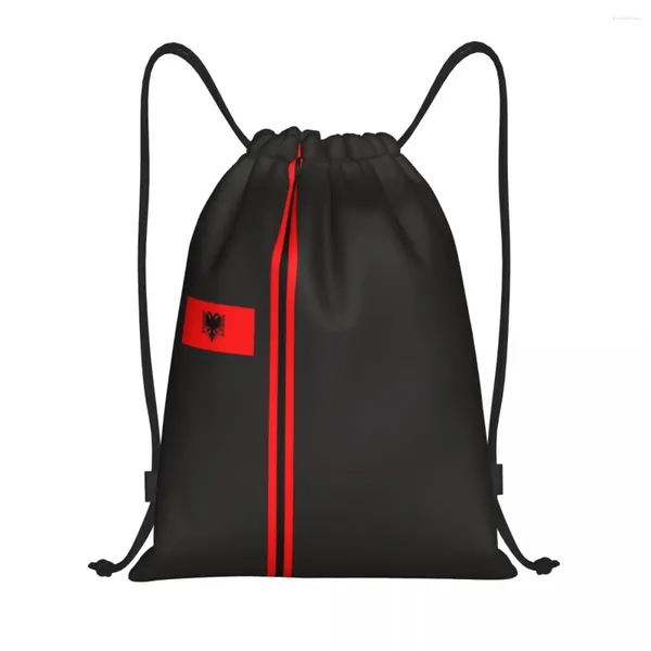 Bolsas de compras Bandera de Albania Raya Mochila con cordón Mujeres Hombres Deporte Gimnasio Sackpack Plegable Bolsa de entrenamiento patriótico albanés Saco