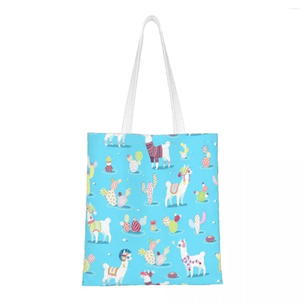 Sacs de Shopping motif alpaga, épaule écologique pour femmes, tendance, Animal mignon, grande capacité, fourre-tout rétro, sac de shopping pour étudiant