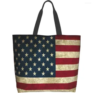 Sacs de courses drapeau américain grand sac fourre-tout pour femmes réutilisable épicerie sac à main étanche poche intérieure voyage travail plage gymnase