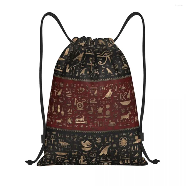 Sacs à provisions Hiéroglyphes égyptiens anciens Sac à dos à cordon Femmes Hommes Gym Sport Sackpack Pliable Egypte Culture Sac de formation Sac