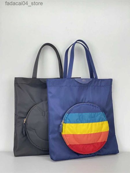 Anya nouveau sac pour femmes sac à provisions en tissu en nylon imperméable arc-en-ciel sourire grande capacité sac à main à bandoulière sac fourre-tout Q240118