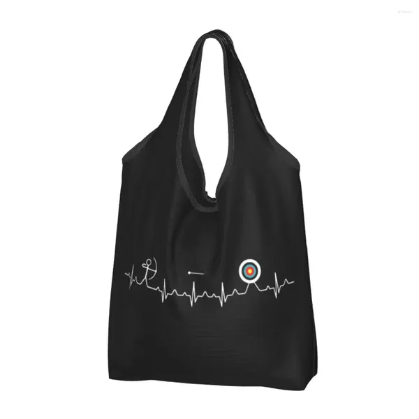 Bolsas de compras Tiro con arco Heartbeat Target Reutilizable Comestibles Plegable 50LB Capacidad de peso Flecha Deporte Eco Bolsa Ecológica Durable