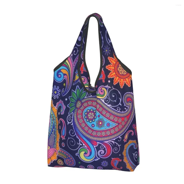 Bolsas de compras Art Paisley Pattern Bolso de hombro casual para mujer Tote de gran capacidad Almacenamiento portátil Bolsos plegables