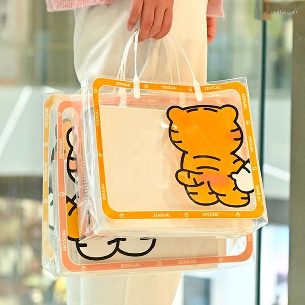 Sacs à provisions Sac Vêtements Pochette cadeau Fourre-tout Eco Sac à main Stockage PP Étanche Réutilisable Transparent Tigre