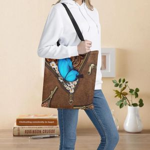 Bolsas de compras Bolsa plegable personalizada Mariposa Daisy Gran capacidad Mujeres Tote Portátil Ecológico Mamá Supermercado Bolso