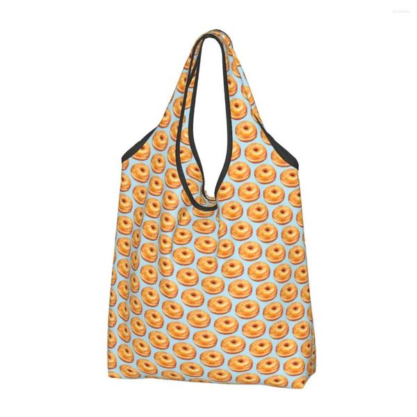 Sacos de compras bagel comida padrão engraçado feminino casual bolsa de ombro grande capacidade tote armazenamento portátil bolsas dobráveis