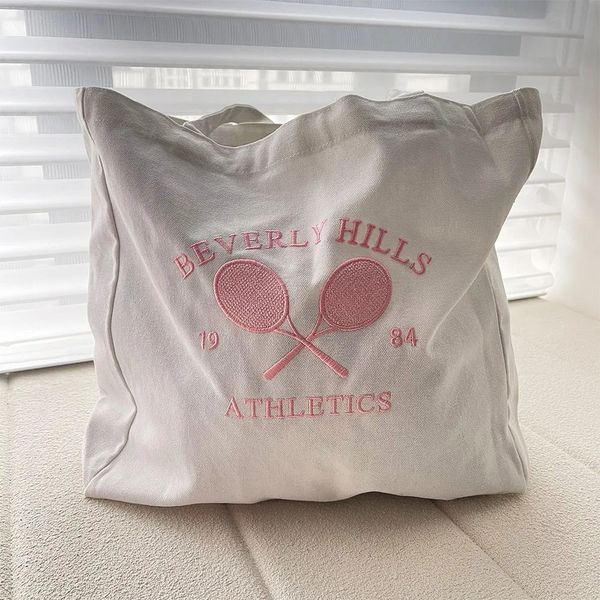 Bolsas de compras Beverly Hills 1984 Atletismo Tenis Bordado Moda Mujer Bolsa de lona Estilo vintage Bolso estético Tote 231215