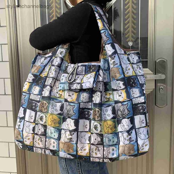 Sacs à provisions grande taille en Nylon épais grand fourre-tout ECO réutilisable Portable épaule femmes sacs à main pochette pliante sac à provisions pliable